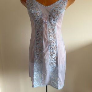 Source Unknown Pale Lavender Slip with Light Blue Lace Trim